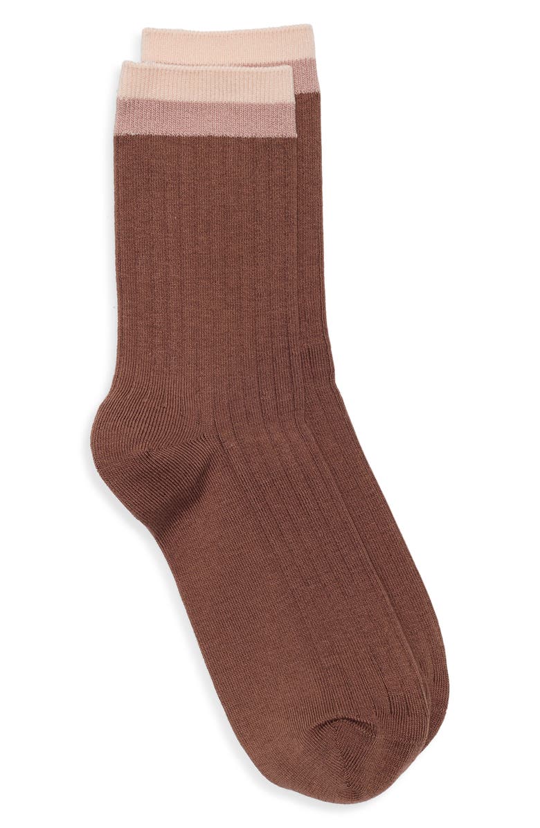 Nordstrom Tipped Wide Rib Dress Socks, Alternate, color, Brown Nut