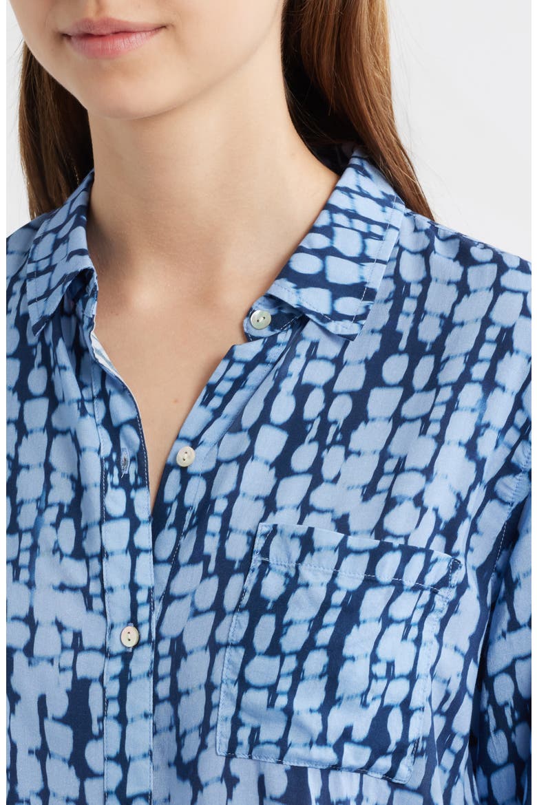 Josephine Ikat Print Button-Up Shirt, Alternate, color, INDIGO SHIBORI