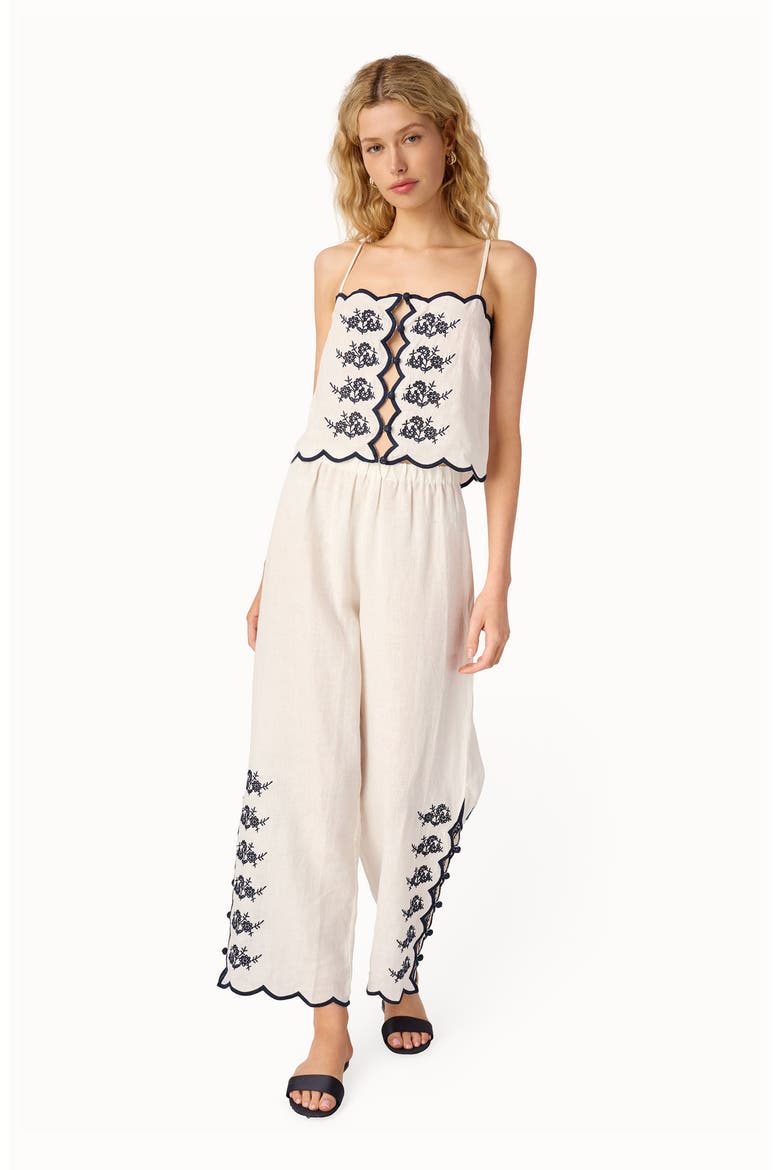 Madrid Floral Embroidery Linen Pants, Alternate, color, MACADAMIA