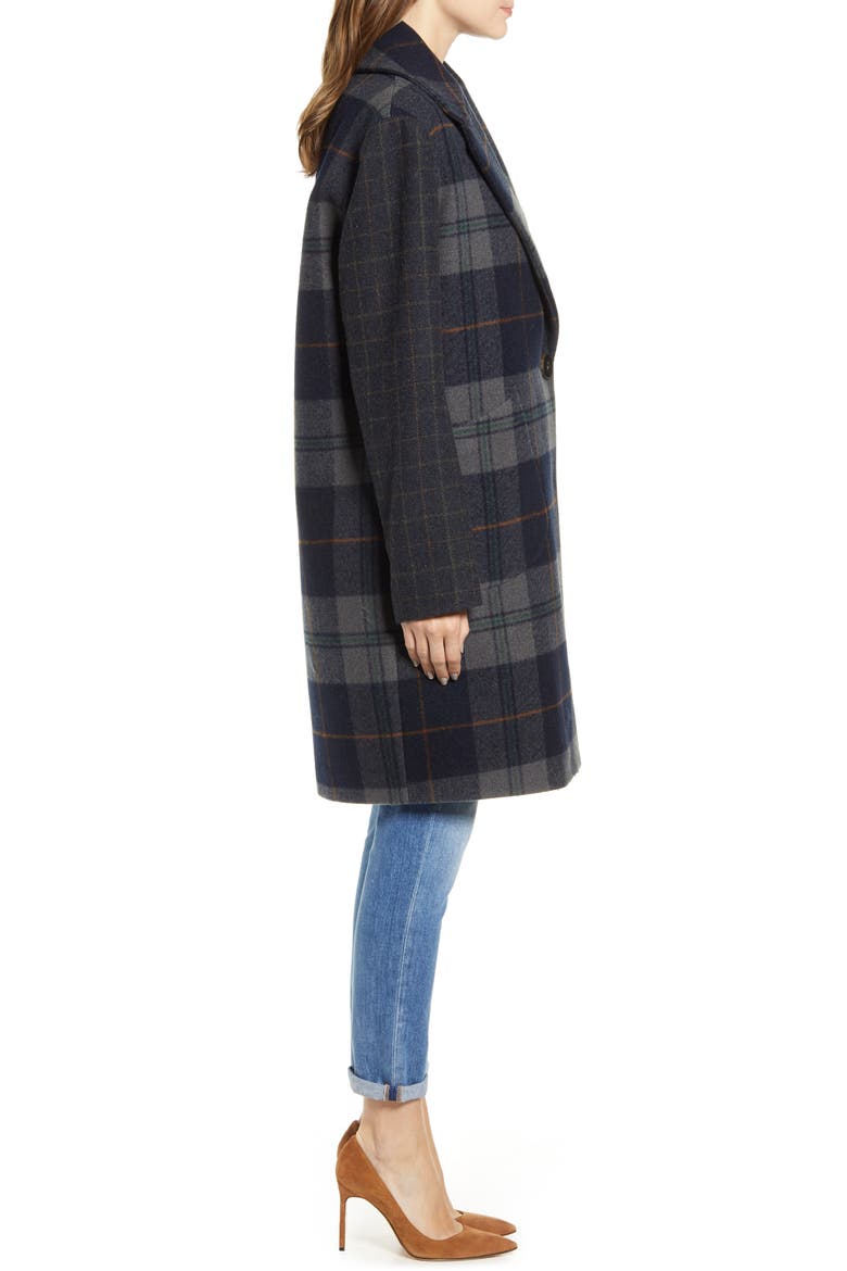 Plaid Brushed Wool Coat, Alternate, color, NAVY PLAID