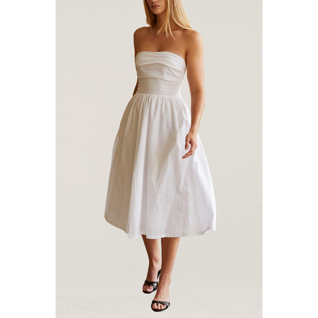 Crescent Lace Up Back Poplin Midi Dress In White