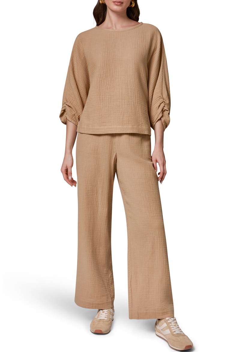 Twist Cuff Cotton Gauze Top, Alternate, color, FAWN