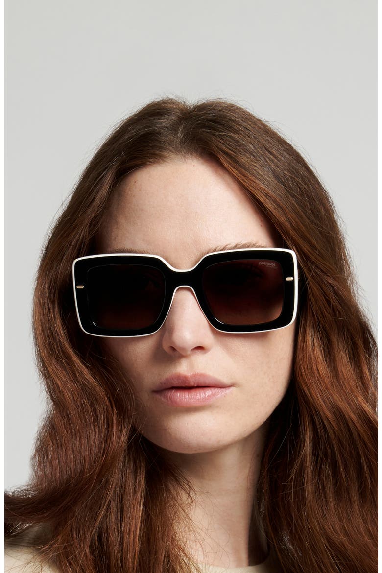 53mm Rectangular Sunglasses, Alternate, color, BLACK/ WHITE/ BROWN