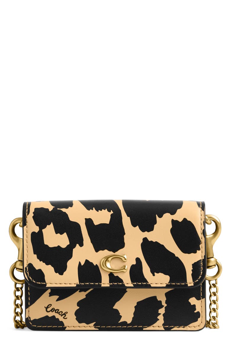 Leopard Print Leather Half Flap Crossbody Card Case, Main, color, LEOPARD