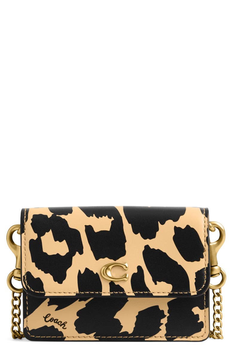COACH Leopard Print Leather Half Flap Crossbody Card Case, Main, color,