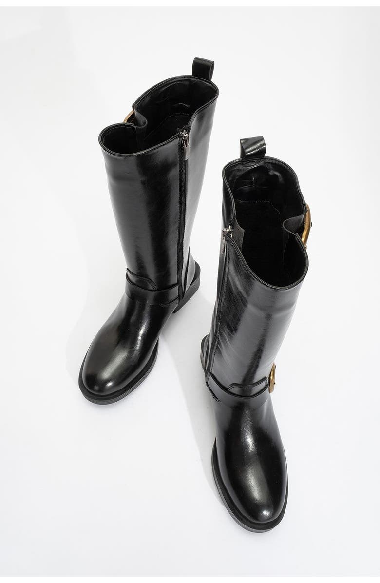 Prologue Shoes Grand Buckled Boot, Alternate, color, Black Faux Leather