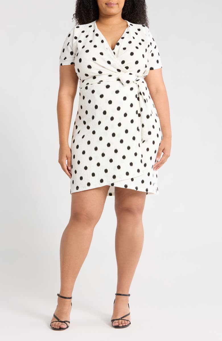 Renee C Polka Dot Short Sleeve Wrap Dress, Main, color, White/ Black