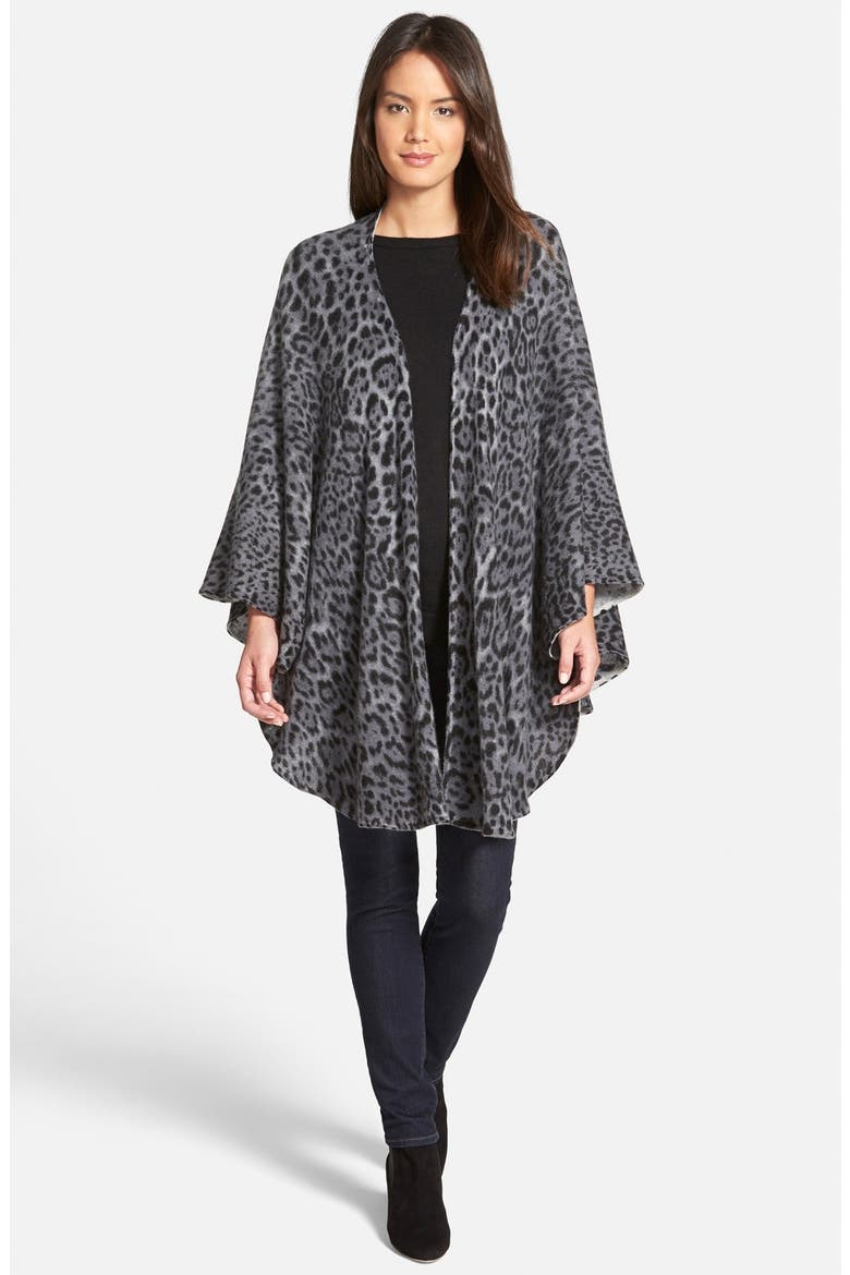 Leopard Print Cashmere Knit Cape, Alternate, color, GREY LEOPARD