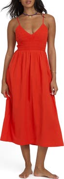 Billabong Such a Trip Smocked Bodice Cotton Midi Dress
