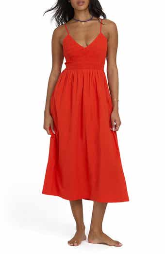 Billabong Such a Trip Smocked Bodice Cotton Midi Dress