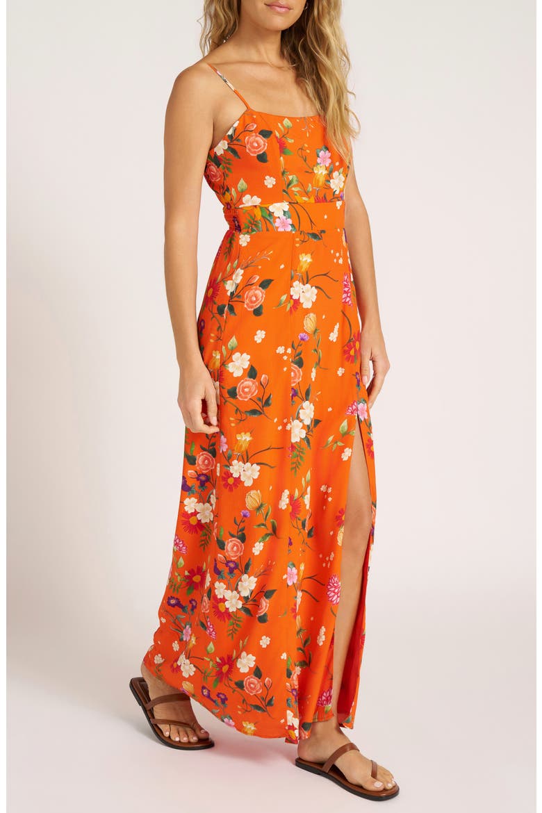 Floral Print Satin Maxi Dress, Alternate, color, TANGERINE