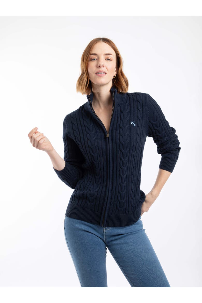 Lunenne Full Zip Cable Knit Cardigan, Main, color, Navy