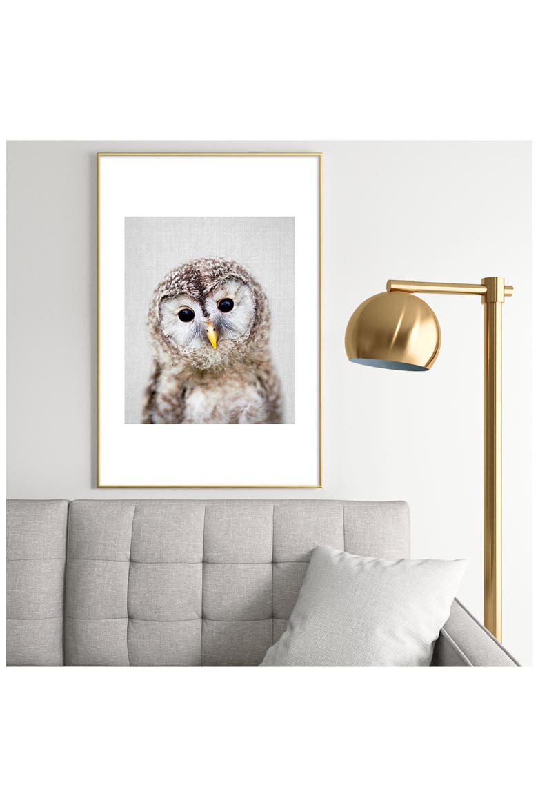 Baby Owl Colorful Framed Art Print, Alternate, color, GOLDEN TONES