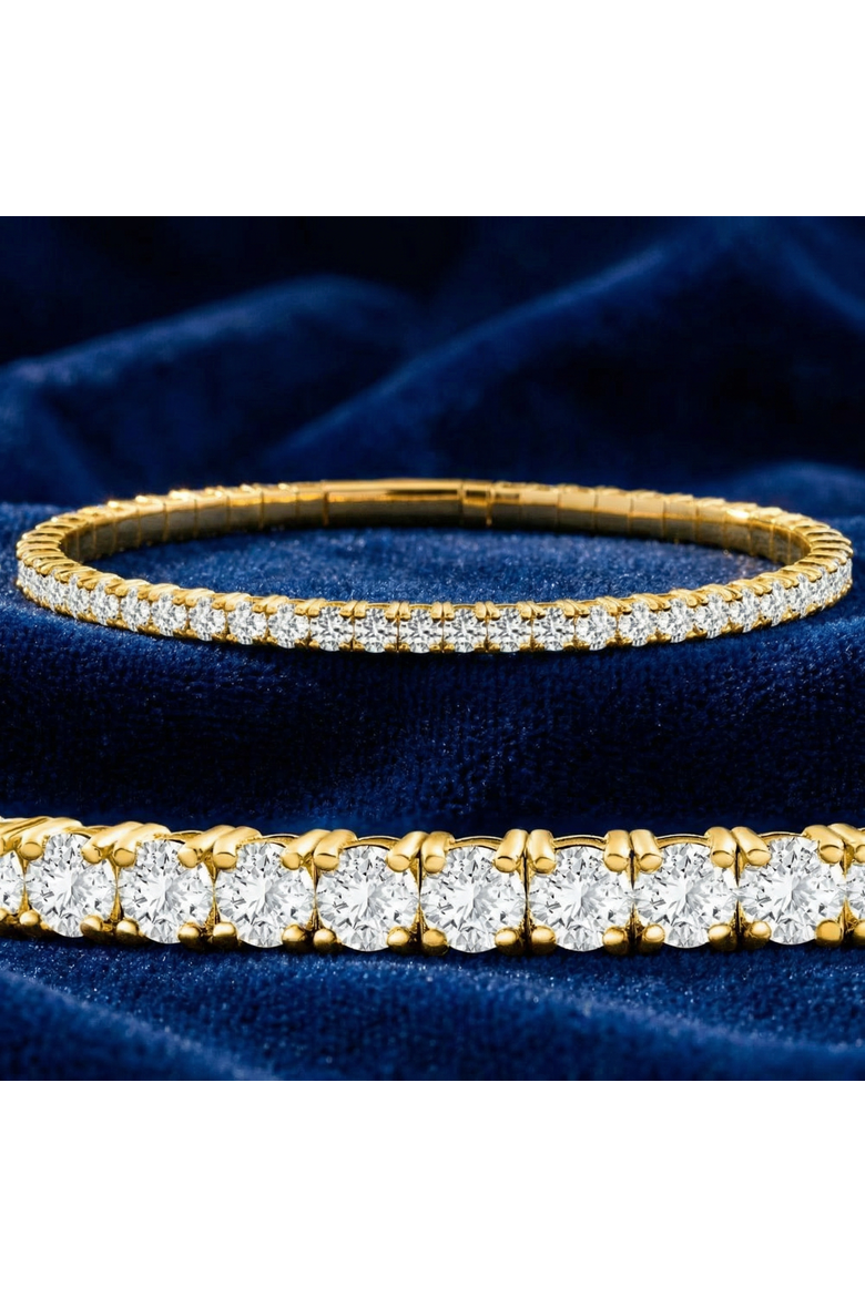 3Ct Flexible Round Cut Diamond Bangle Tennis Bracelet Lab Grown 14k Gold, Alternate, color, Yellow Gold