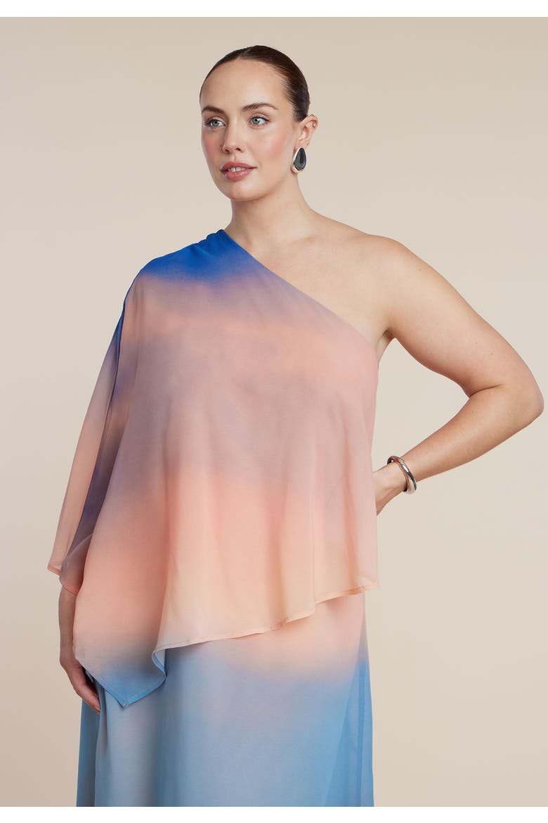 Printed Cape Maxi Dress, Alternate, color, AFTER DUSK