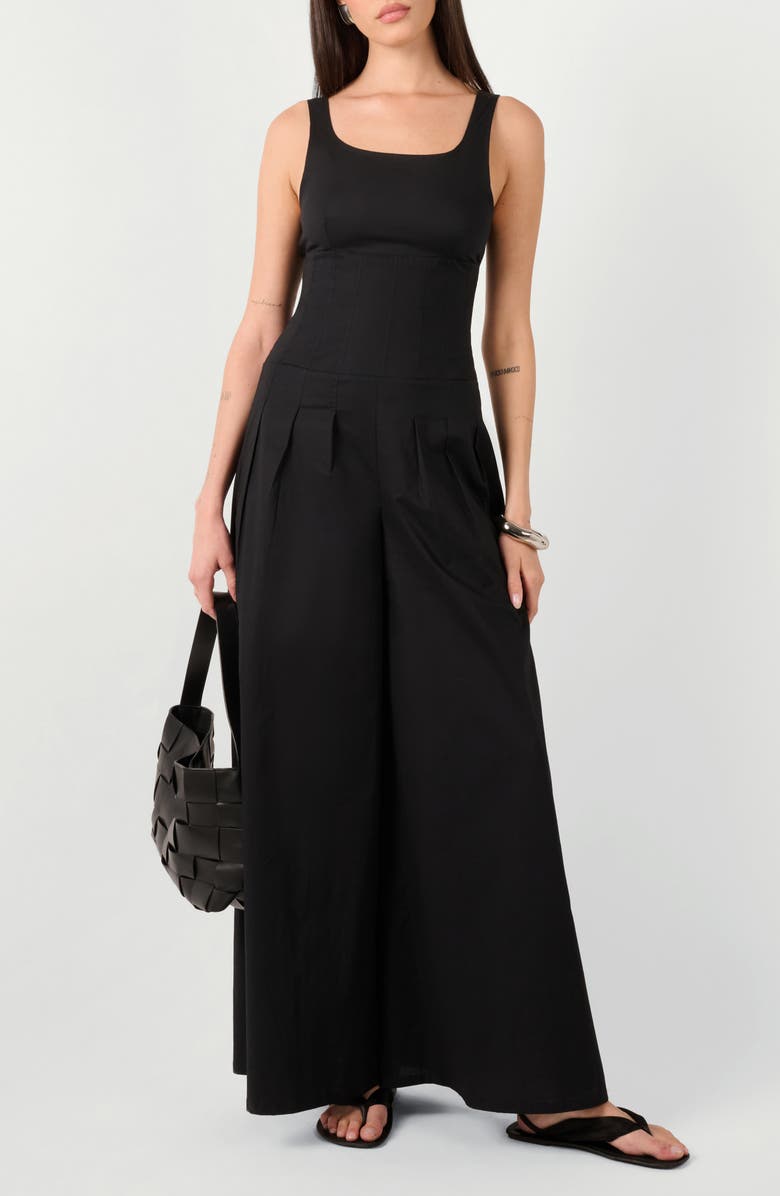 WeWoreWhat Pleated Wide Leg Jumpsuit, Main, color, Black