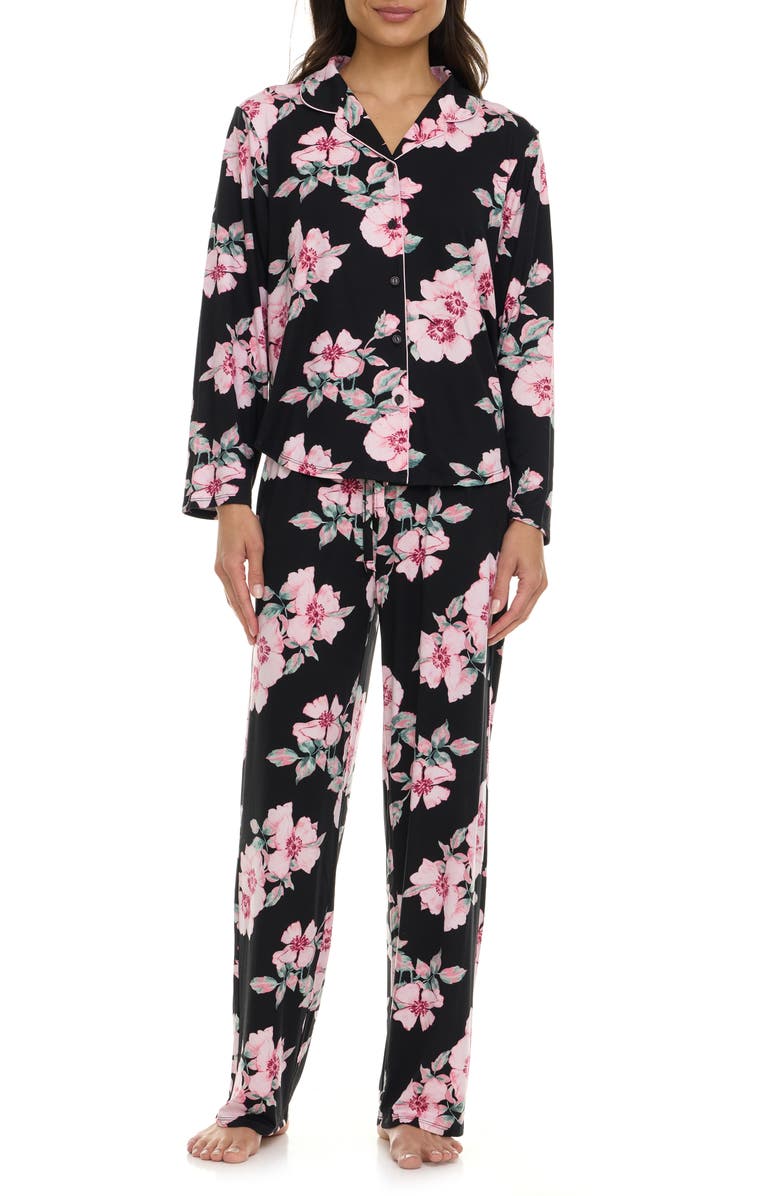Flora By Flora Nikrooz Lindsey Collared Knit Pajamas, Main, color, Ebony