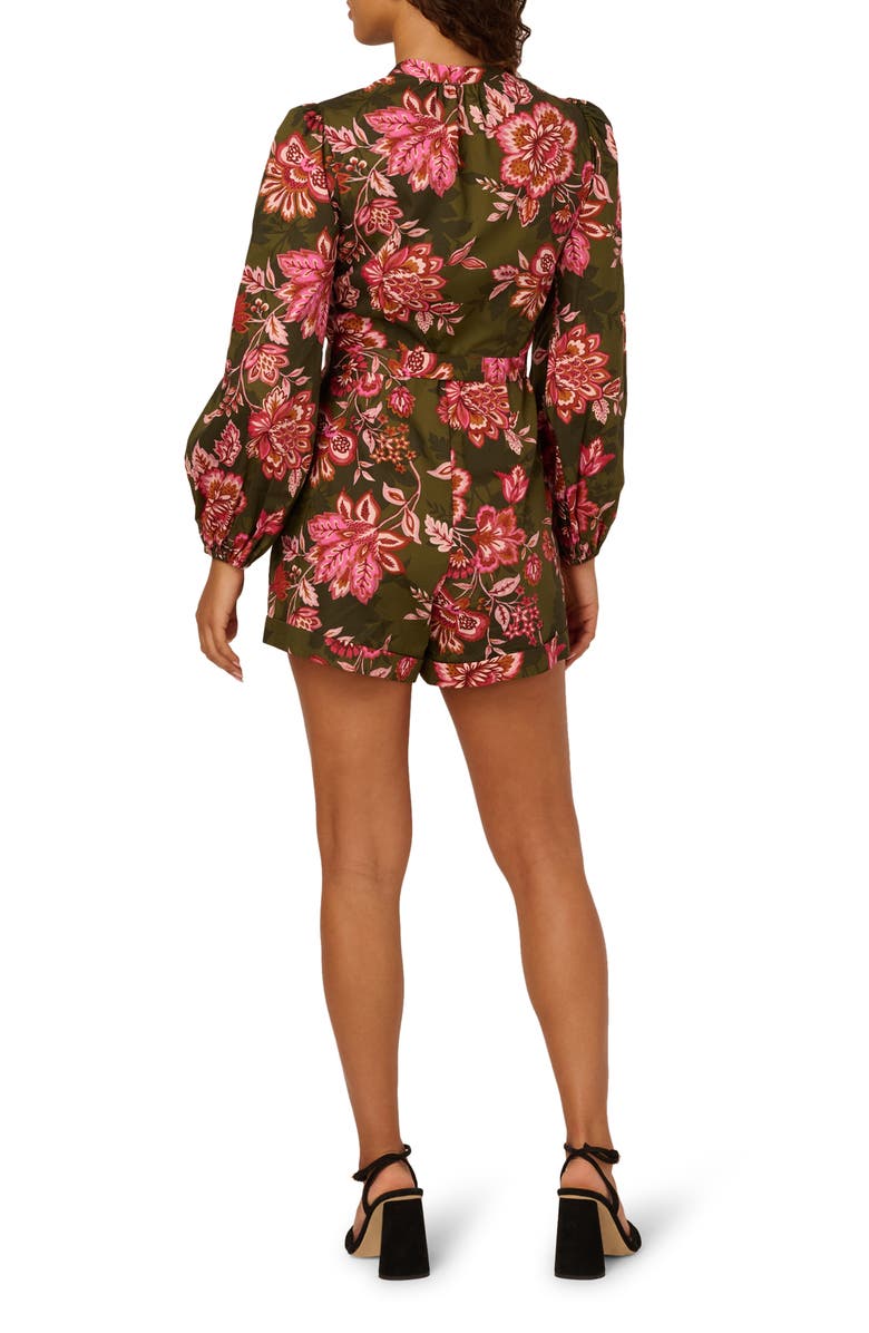 Adrianna Papell Print Tie Waist Romper, Alternate, color, Olive Multi