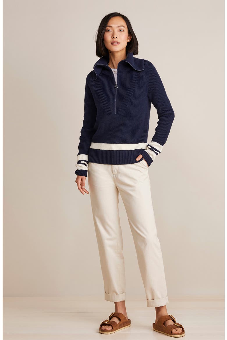 Stripe Half-Zip Merino Wool Sweater, Alternate, color, NAUTICAL NAVY
