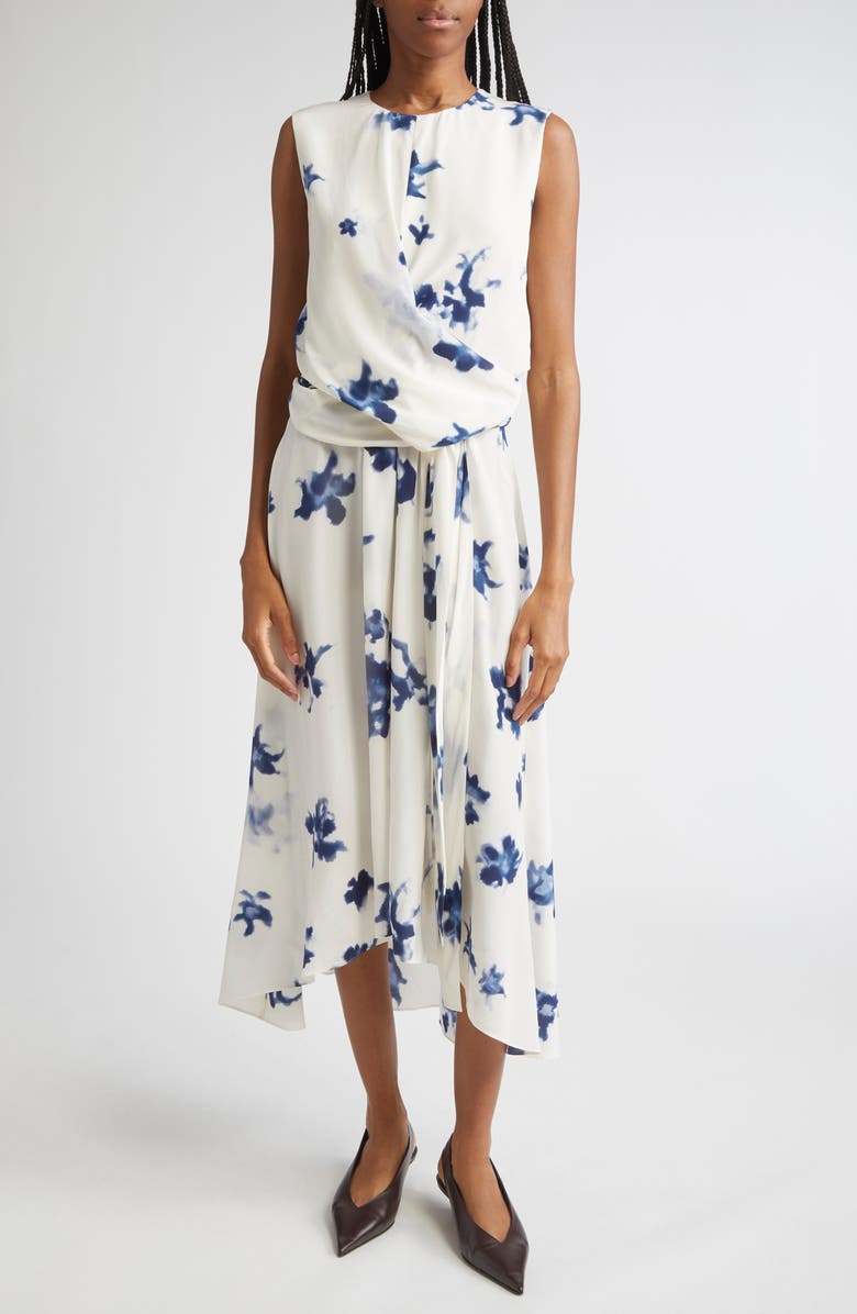 Altuzarra Penny Floral Print Silk High-Low Maxi Dress, Main, color, Berry Blue Flowers