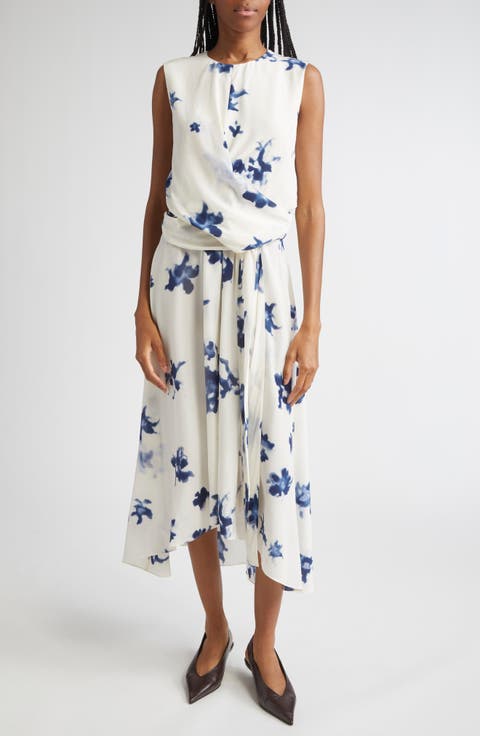 Penny Floral Print Silk High-Low Maxi Dress