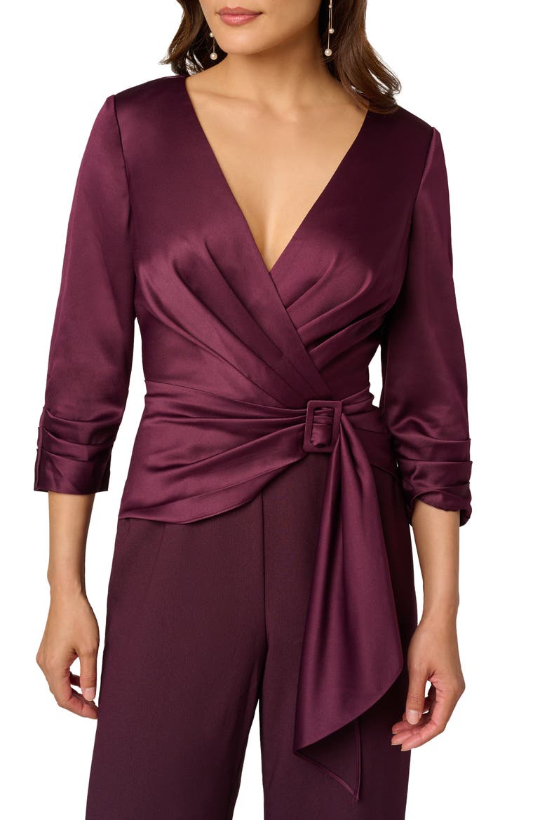 Belted Wide Leg Satin Crepe Jumpsuit, Alternate, color, BORDEAUX GLOW
