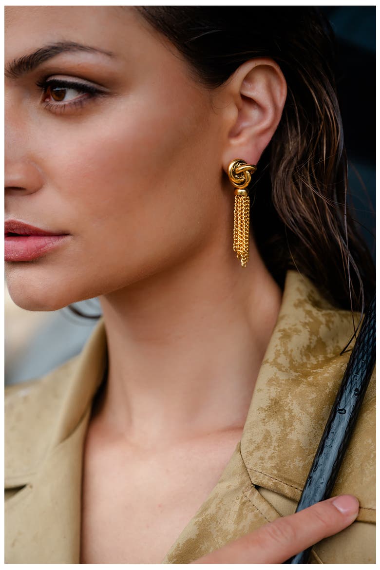 Tassel Knot Drop Earrings, Alternate, color, 14K GOLD
