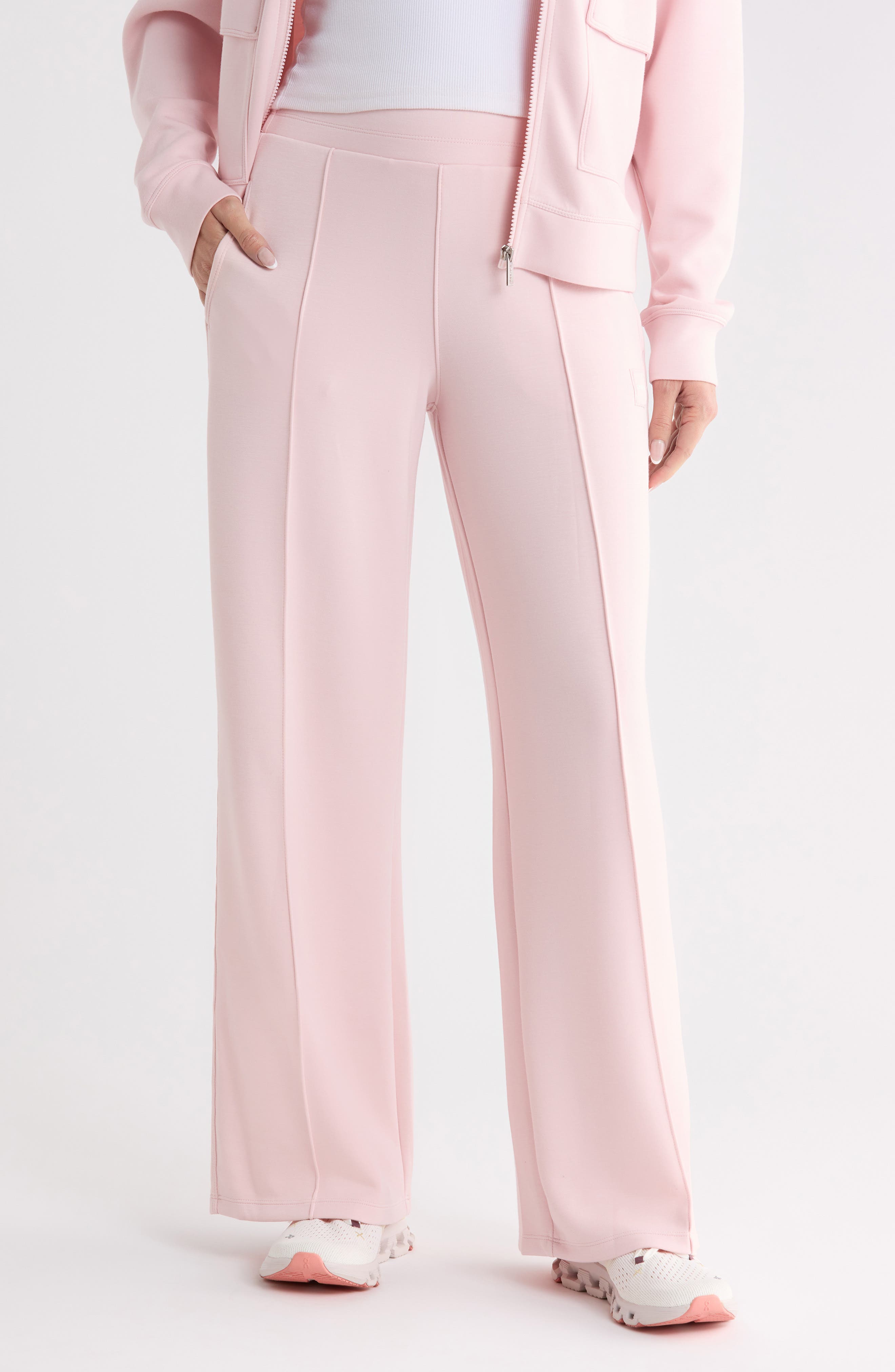 High Waist Pintuck Wide Leg Track Pants