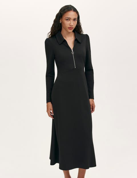 Elvira Ponte Jersey Zip Front Midi Dress