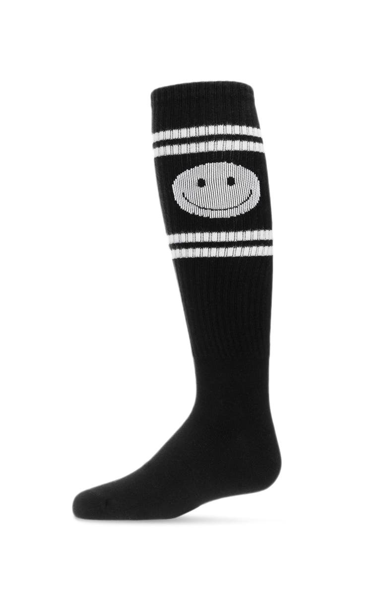 MeMoi Athletic Smiley Knee High Socks, Main, color, Black