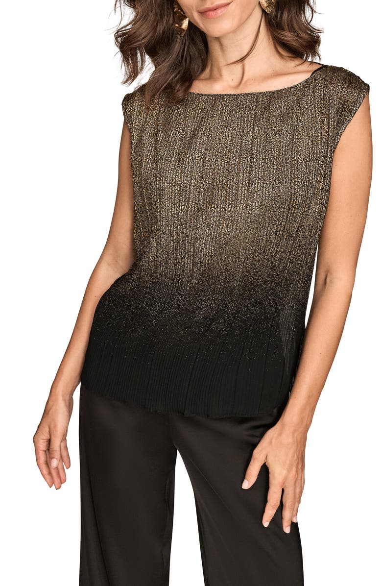 Donna Karan New York Metallic Ombré Sleeveless Top, Main, color, Black/ Gold