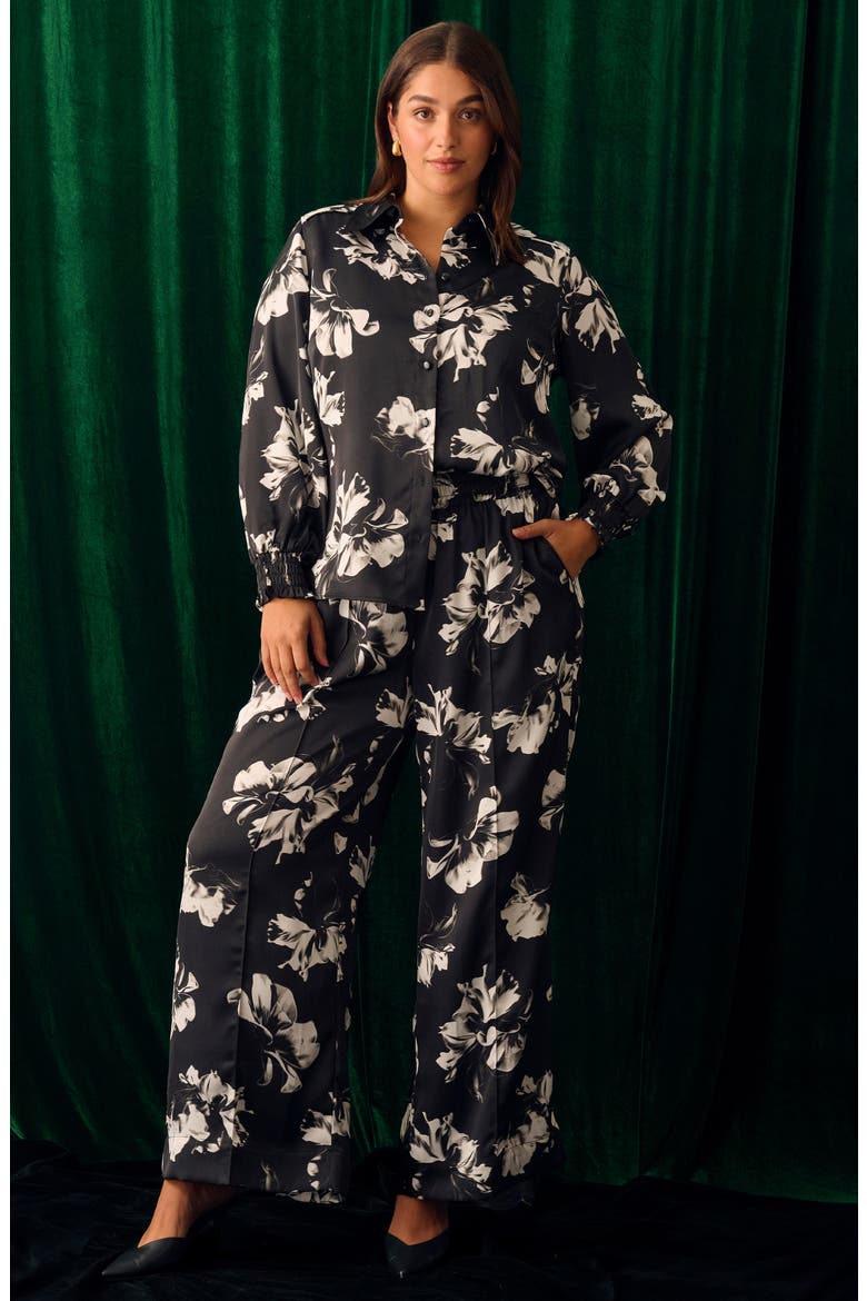 Gilda Floral Wide Leg Pants, Alternate, color, BLACK/ MILK