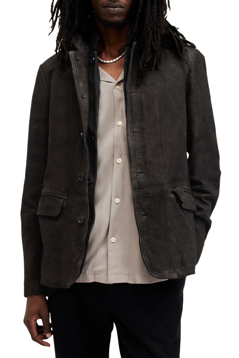 Survey Layered Leather Jacket, Main, color, ANTHRACITE GREY