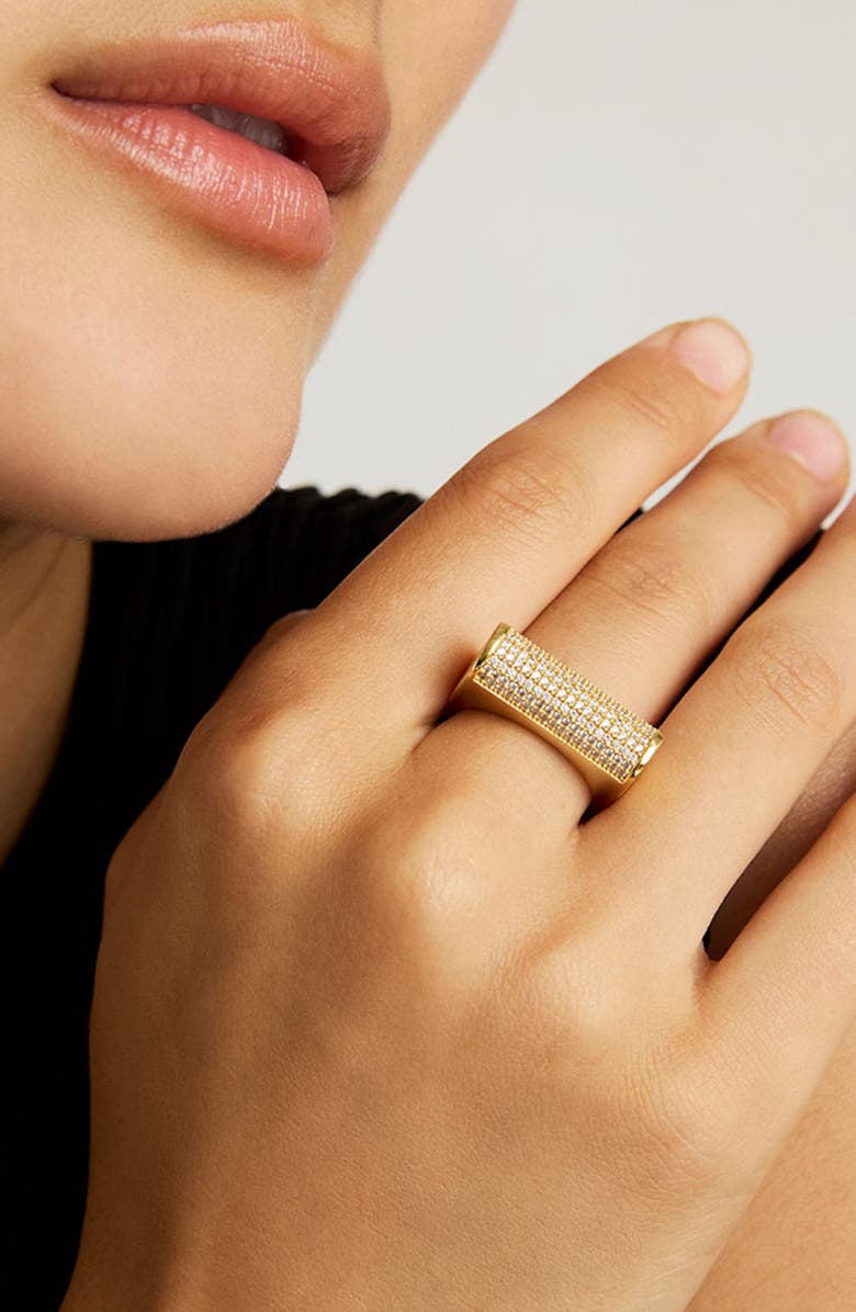 Dean Davidson Juliette Pavé Signet Ring, Alternate, color, White Topaz/ Gold