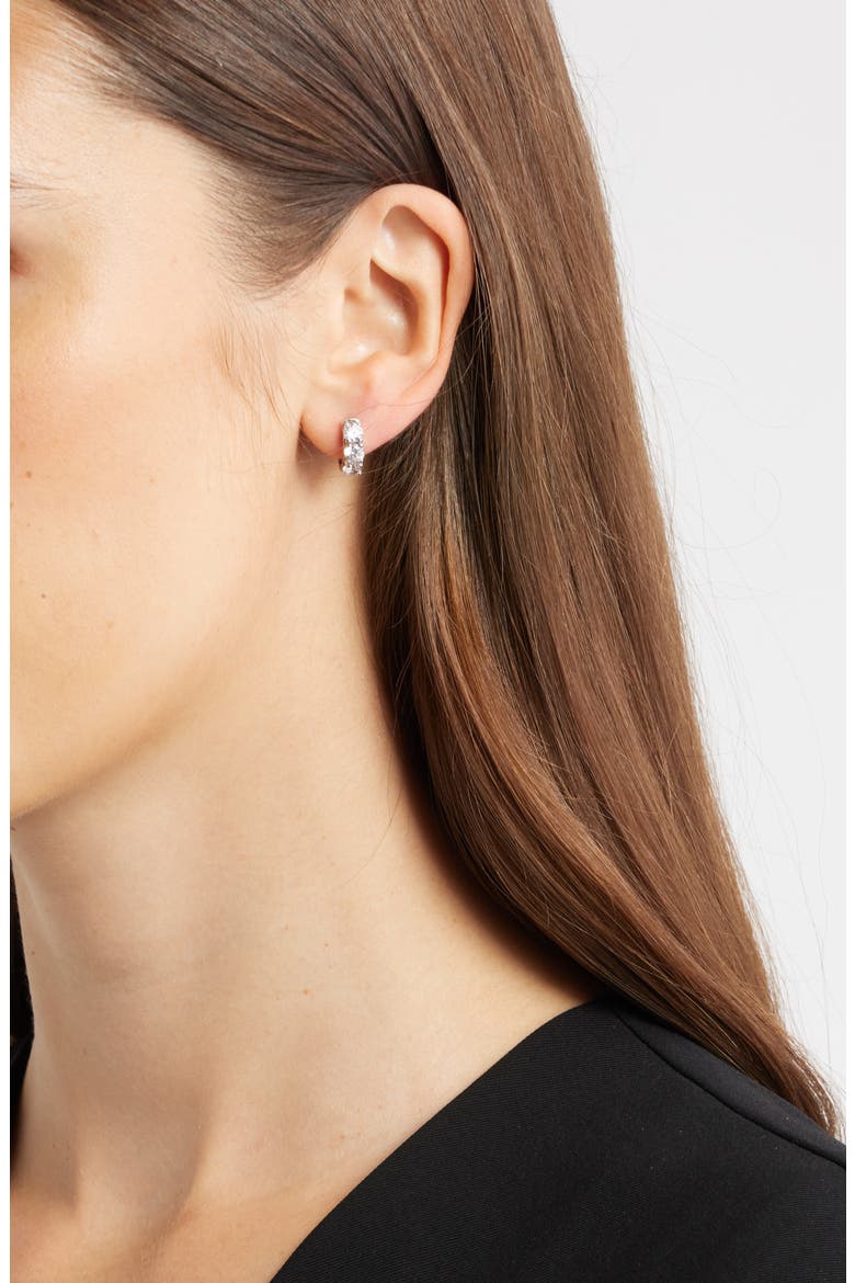 Chubby Cubic Zirconia Huggie Hoop Earrings, Alternate, color, CLEAR- SILVER