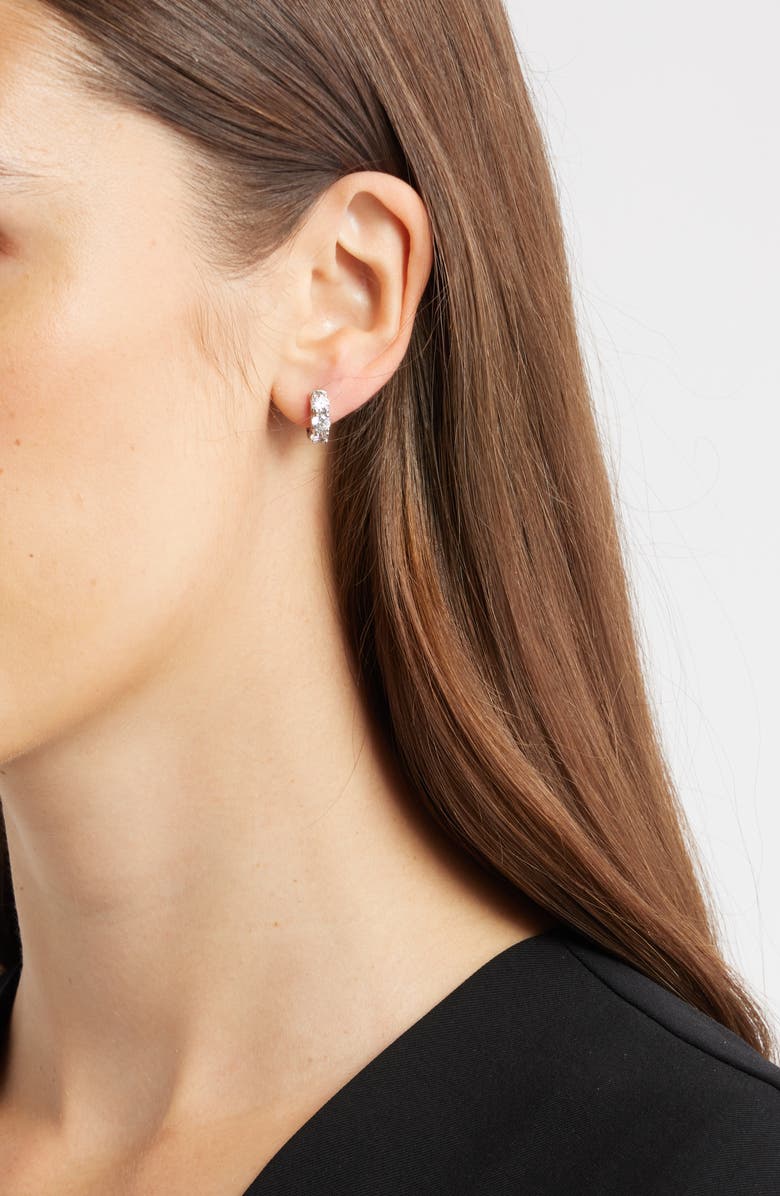 Nordstrom Chubby Cubic Zirconia Huggie Hoop Earrings, Alternate, color, Clear- Silver