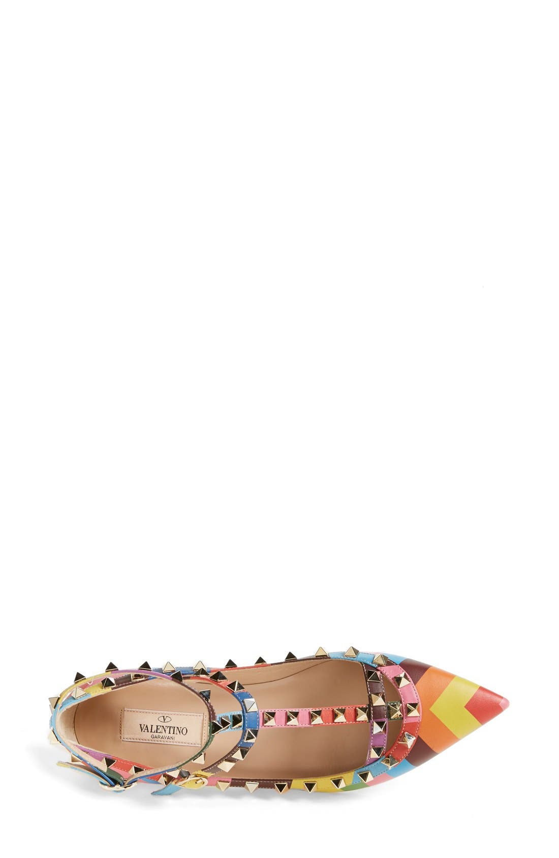 Valentino Garavani 'Rockstud' T-Strap Ballet Flat, Alternate, color, 