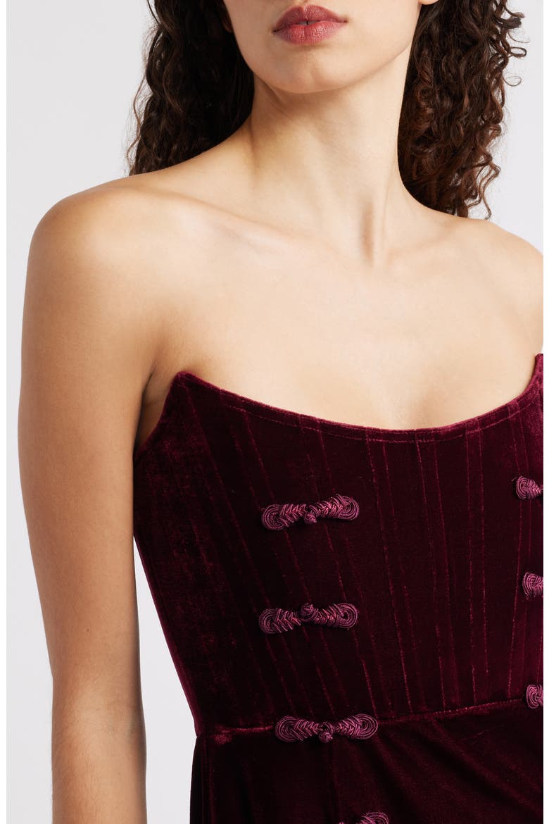 Vesper Strapless Velvet Gown, Alternate, color, BORDEAUX