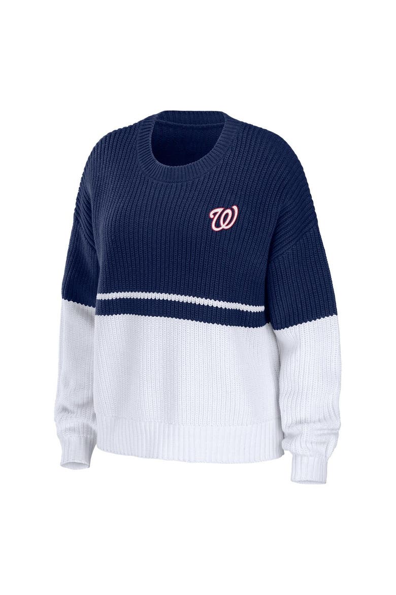 Women's WEAR by Erin Andrews Navy/White Washington Nationals Chunky Pullover Sweatshirt, Alternate, color, Navy