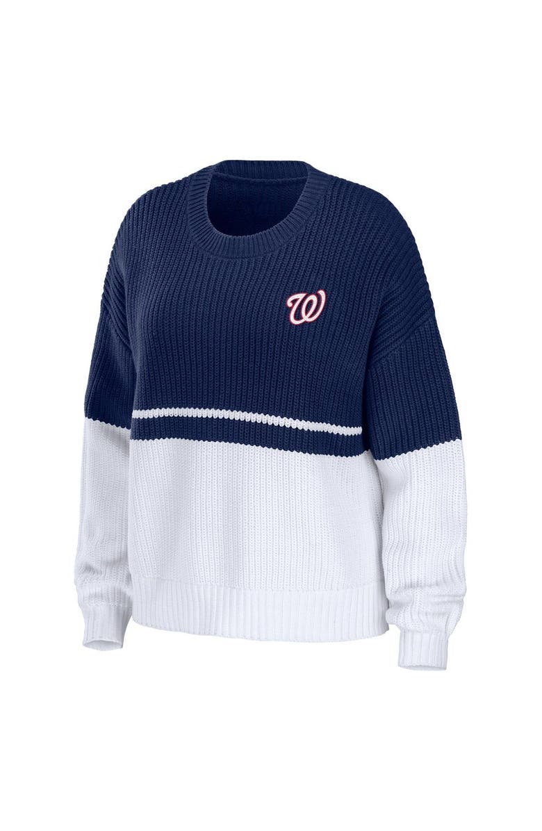 WEAR by Erin Andrews Women's WEAR by Erin Andrews Navy/White Washington Nationals Chunky Pullover Sweatshirt, Alternate, color, Navy