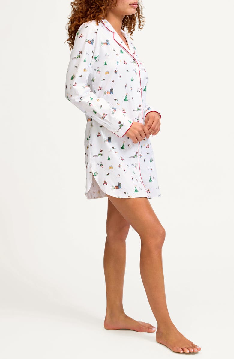 Petite Plume Holiday Town Cotton Twill Nightshirt, Alternate, color, White