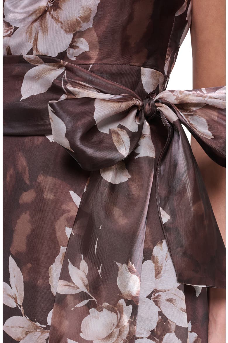 Floral Twist Neck Organza Ballgown, Alternate, color, CHOCOLATE