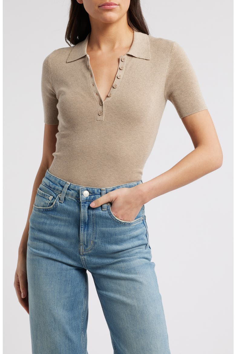 Court Cotton & Cashmere Polo, Main, color, HEATHER OAT