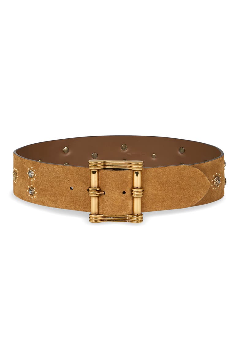 Studded Suede Belt, Main, color, BROWN