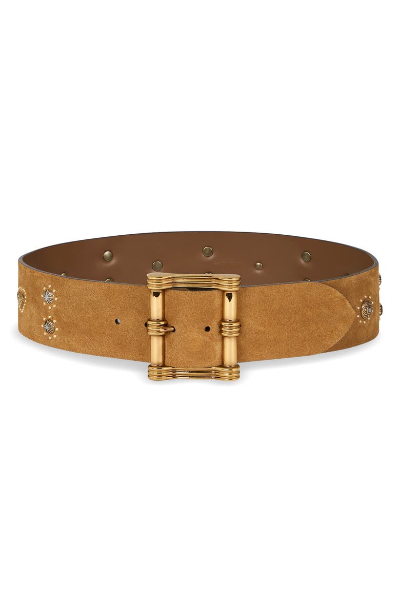Etro Studded Suede Belt, Main, color, Brown