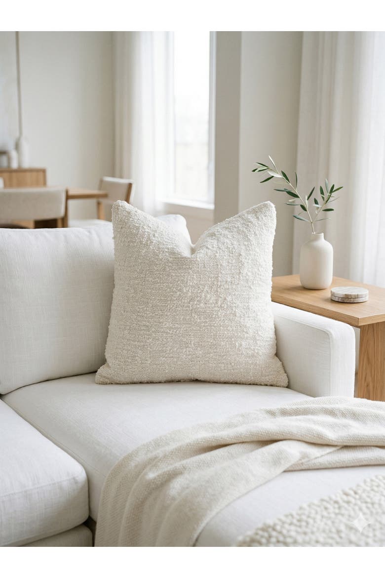 Cozy Cotton Boucle Pillow with Down Insert, Alternate, color, Ivory