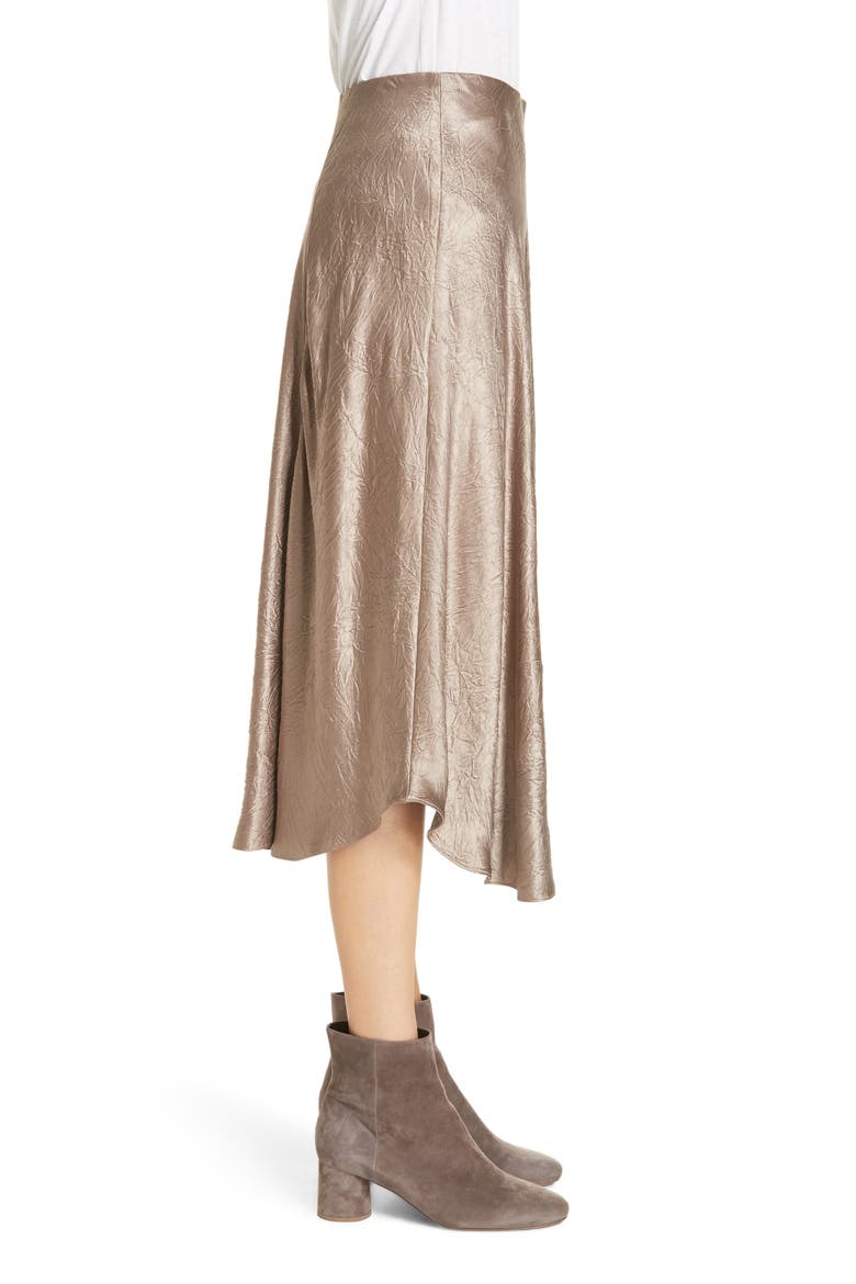 Asymmetrical Crinkled Satin Skirt, Alternate, color, TAUPE