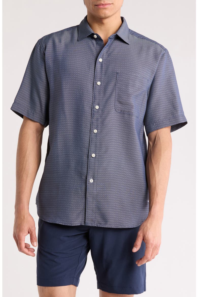Grand View Short Sleeve Button-Up Shirt, Main, color, MIDNIGHT BLUE