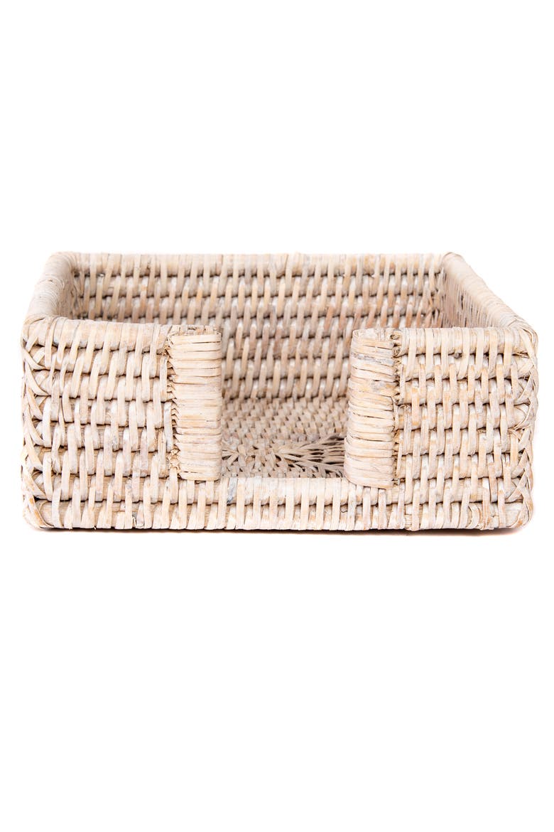 Rattan Cocktail Napkin Holder with Cutout, Alternate, color, White Wash