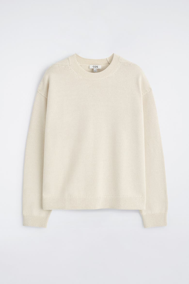 Knitted Cotton Crew-Neck Sweater, Alternate, color, CREAM